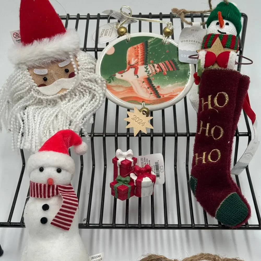 Assorted Christmas Ornament Lot Flocked‎ Santa Snowman Stocking Bells Decor NEW